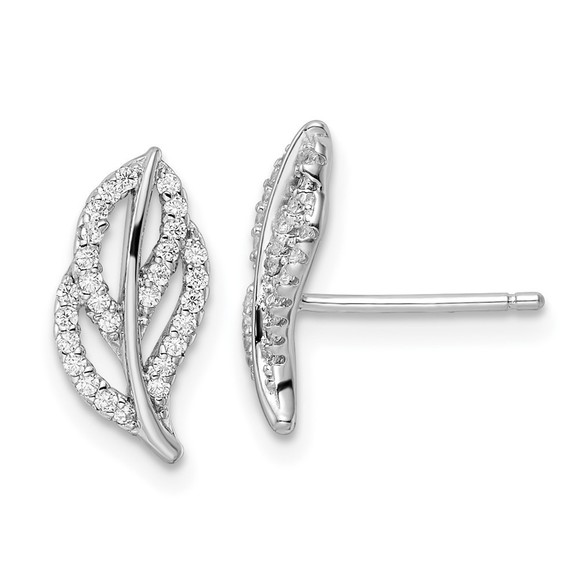 Sterling Silver Rhodium-plated Polished CZ Leaf Post Earrings - Picture 1 of 4